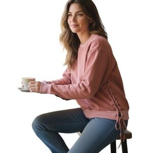 Honey Punch Coral Peach Crewneck Pullover Sweatshirt Top M